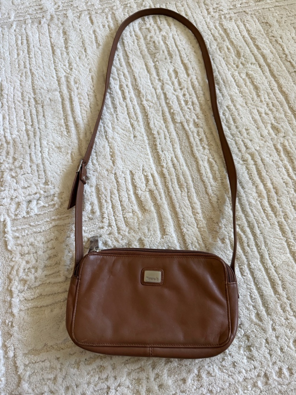 Tignanello Brown Leather Crossbody Bag Vintage Minimalist Shoulder Purse
